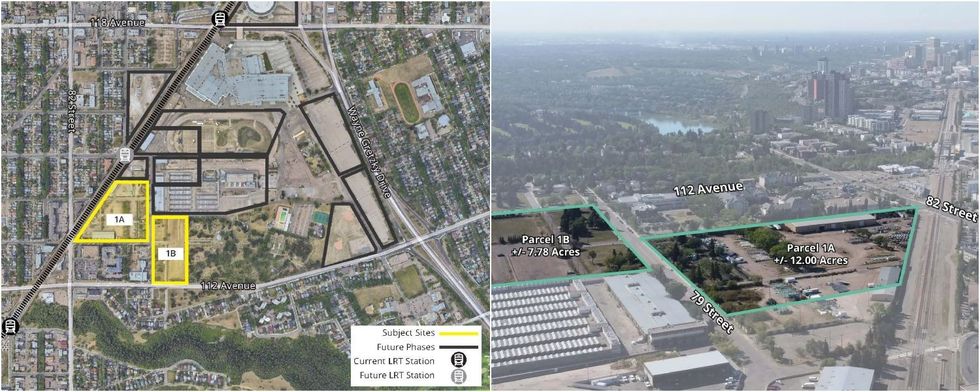 Two maps showing Parcel 1A and 1B of the Exhibition Lands.