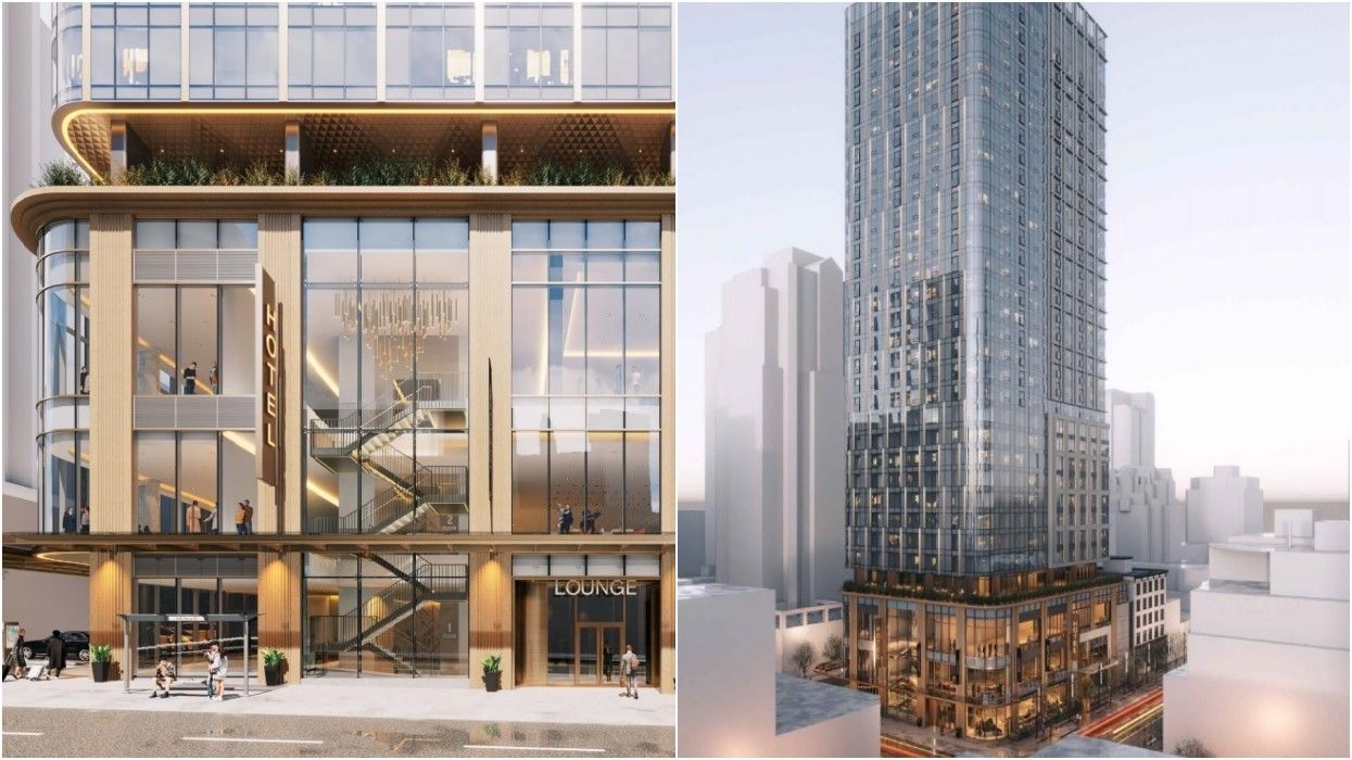 Two renderings of the hotel proposed for 1167-1193 Granville Street.