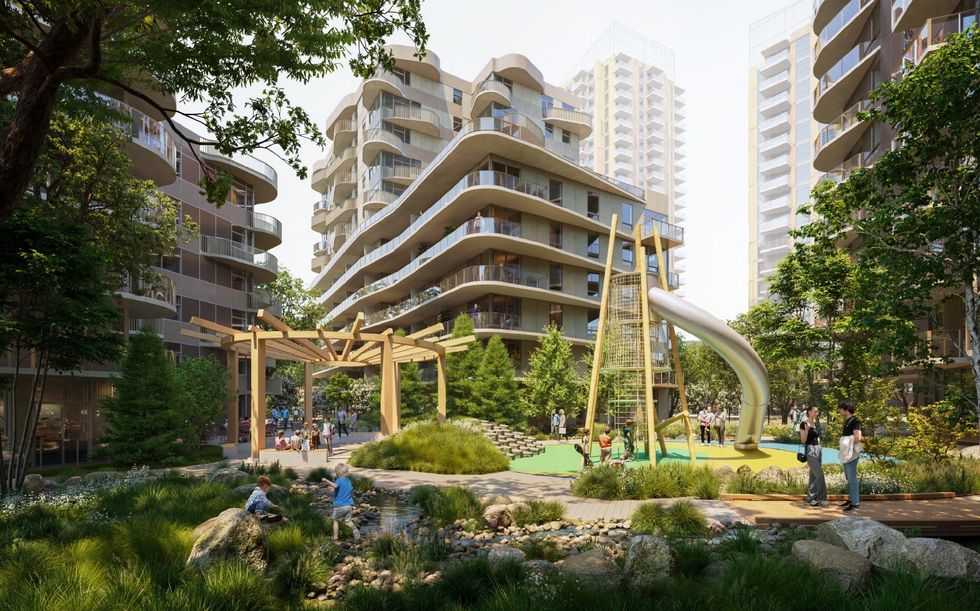 \u200b\u200bA rendering of the Heather Lands Parcel B towers.