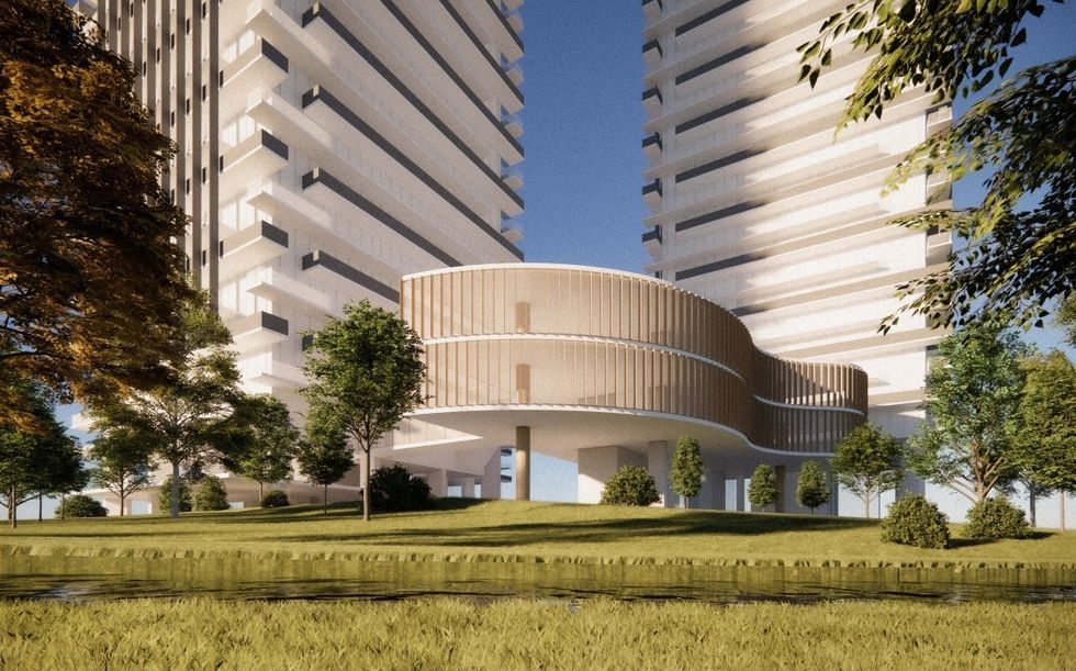 \u200bA rendering of the standalone two-storey amenity building.