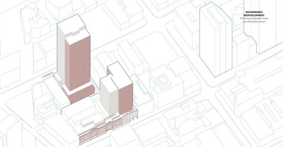 \u200bArchitectural drawings of the Samuel Tower and Cohen Block.