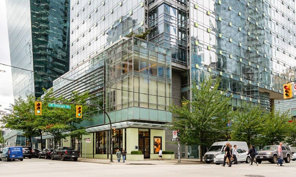 \u200bThe Burberry at the corner of W Georgia Street and Thurlow Street in Vancouver.
