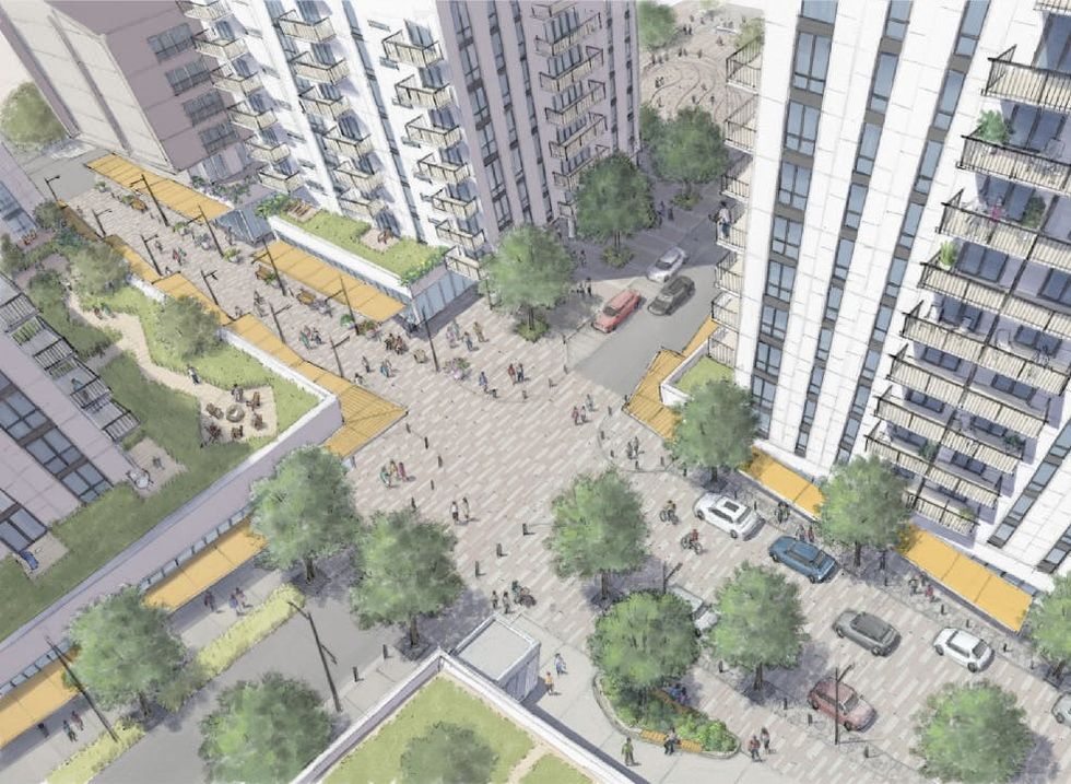 \u200bThe intersection between the four high-rise towers.