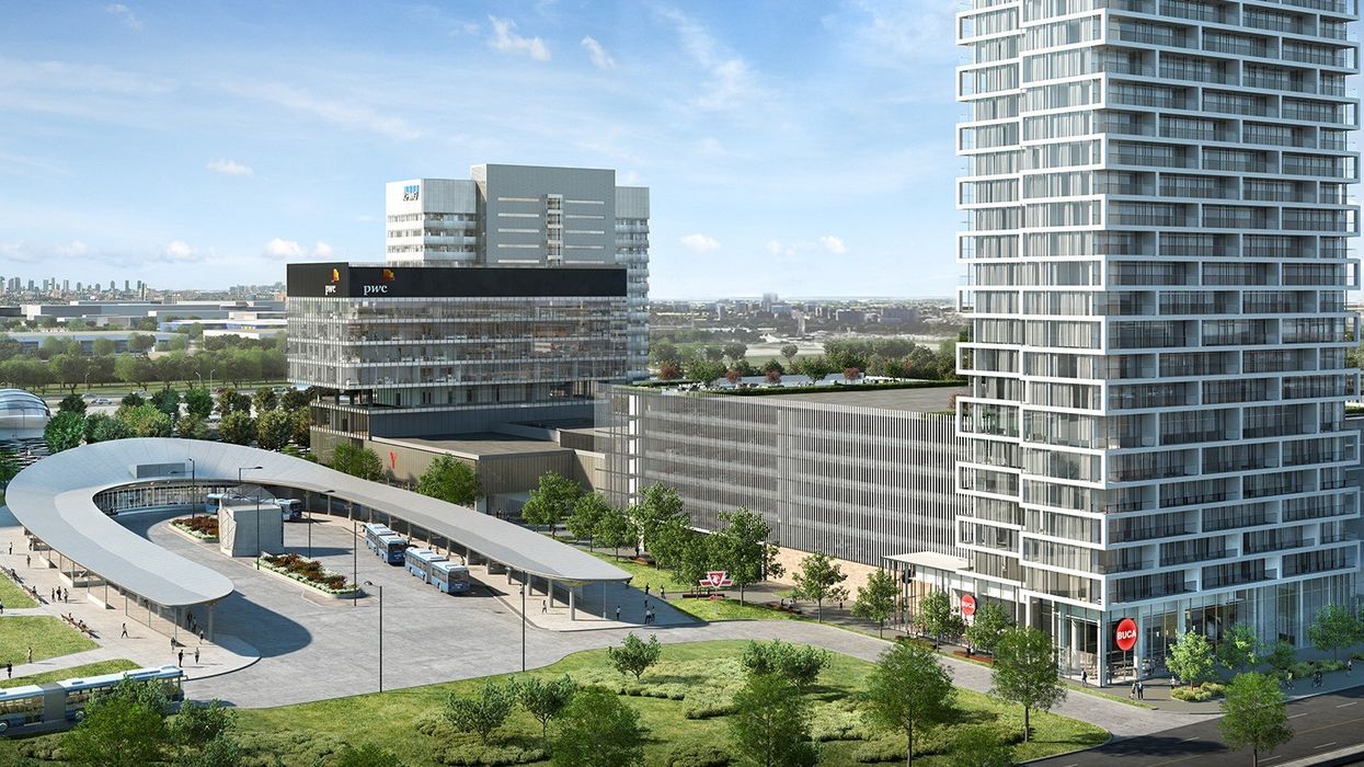 Vaughan, part of the 905 family, is shedding its traditional suburban image and becoming urbanized. One catalyst for the transformation is Transit City condos, which will stand 55 storeys tall and be steps from the newest TTC subway station as well as a regional bus terminal. (Rendering courtesy of CentreCourt Developments)