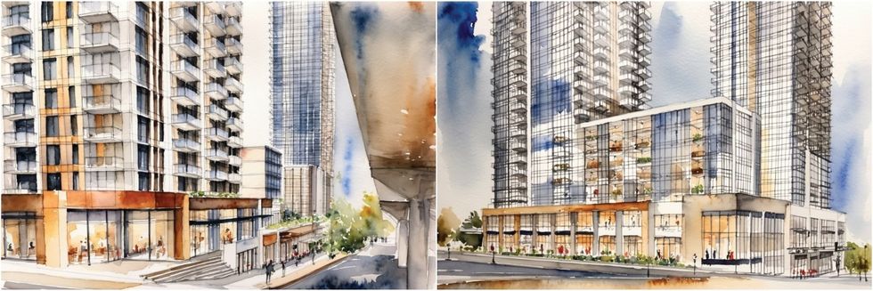 View from the corner of Austin Ave. and North Road (left) and Phase One (right).