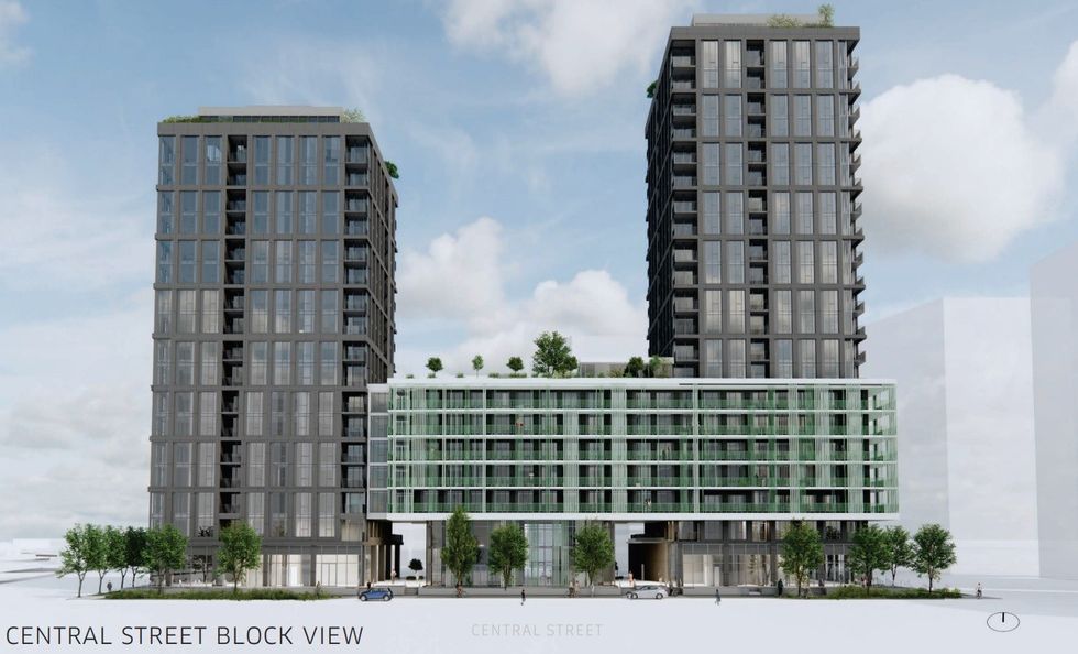 View of the 1527 Main Street proposal from along Central Street.