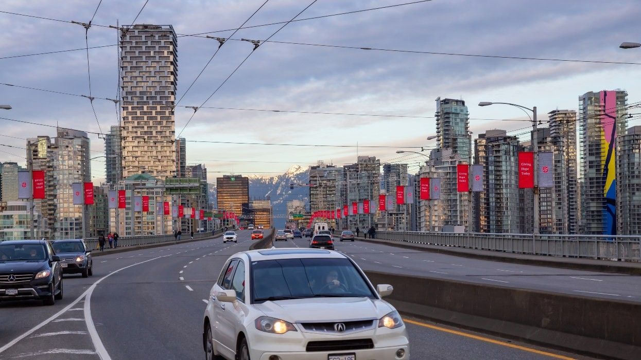 View of the mountains from Granville Bridge. 