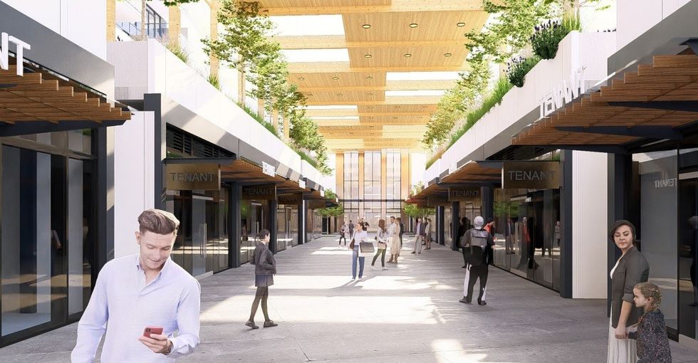 View of the pedestrian spine that will run through City of Lougheed.