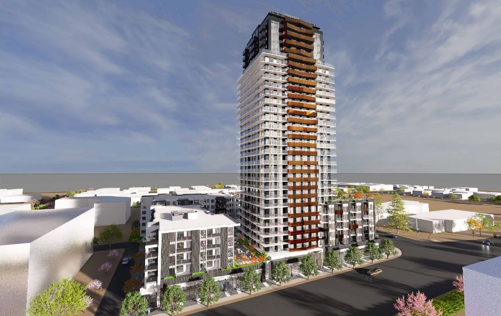 View of the proposed buildings from along 84 Avenue.