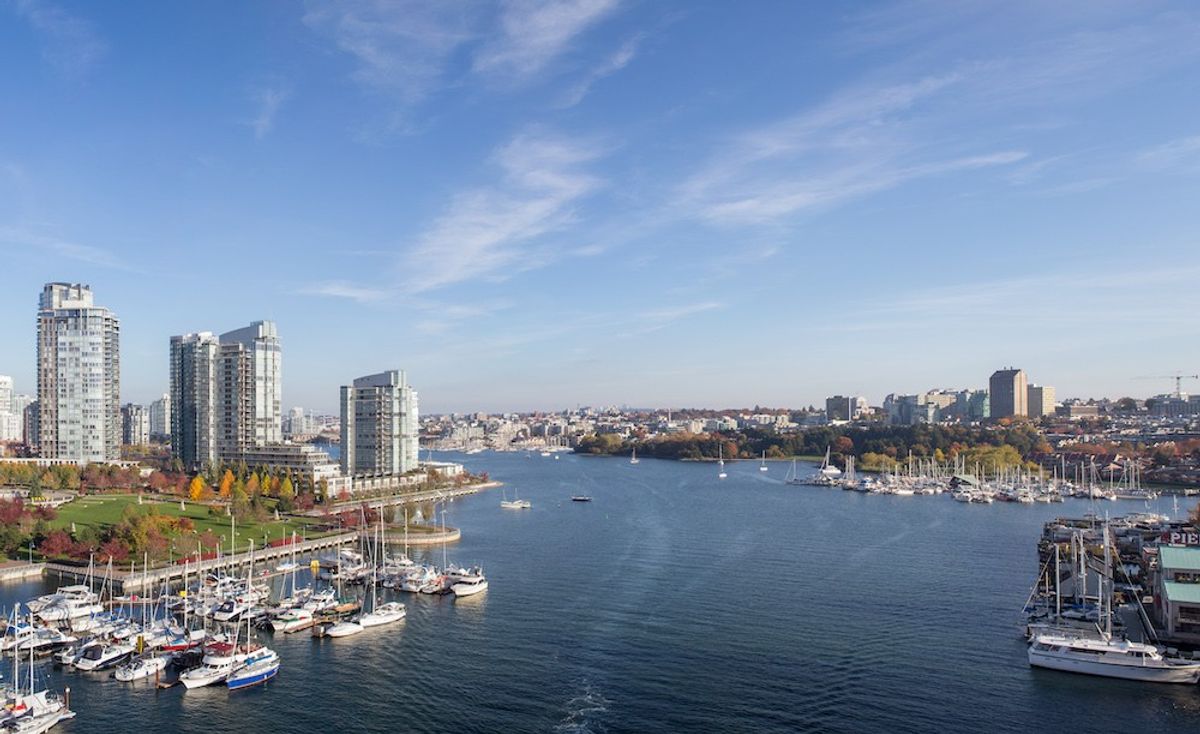 View of Vancouver Skyline and marinas
