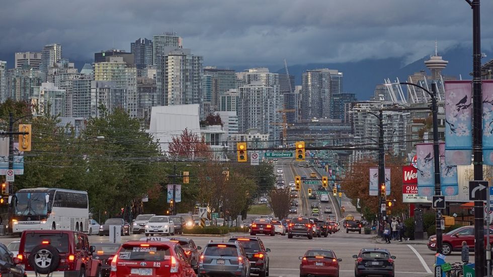 W Broadway and Cambie Street in Vancouver.