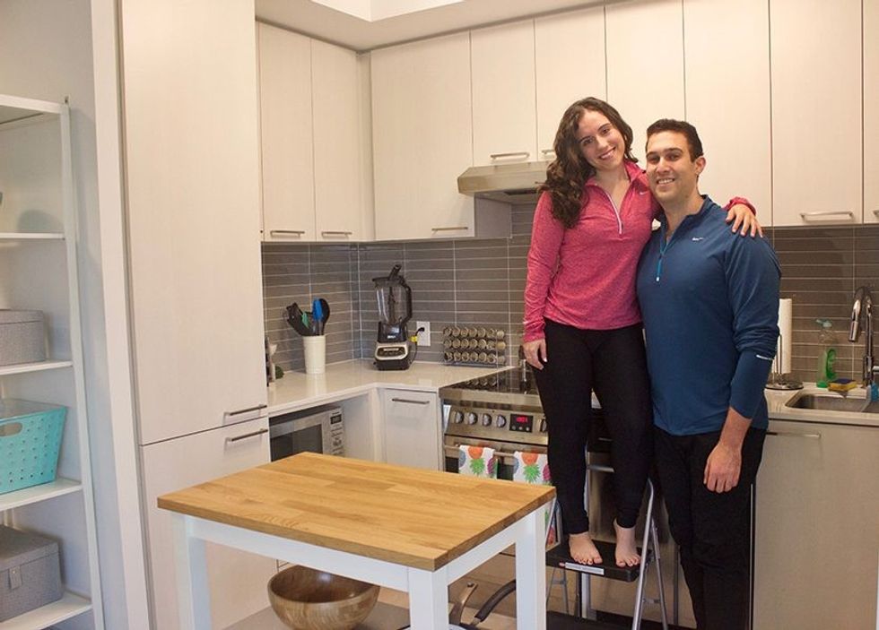 With a love story that began on public transit, Jennifer Armel and Jonathan Slobodsky moved into a 650-square-foot midtown Toronto condo, which can feel fairly tight sometimes due to Slobodsky's height.