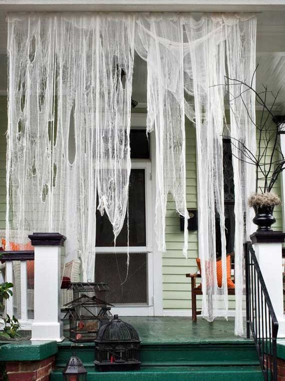 shredded cheesecloth over front porch