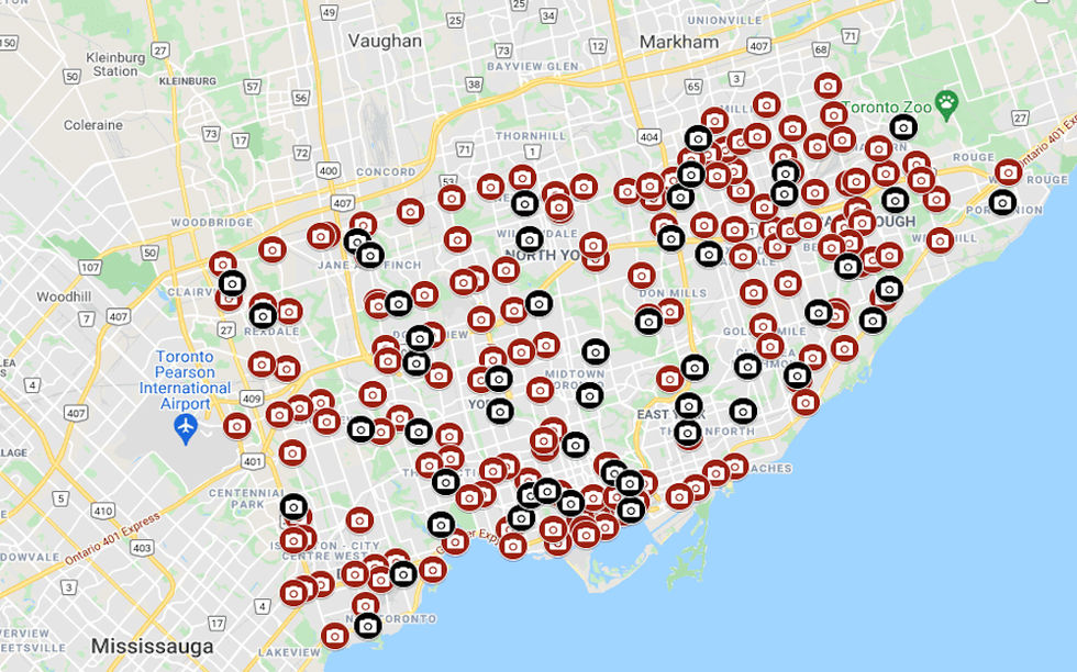 Where All of Toronto's Speed and Red Light Cameras Are Located (MAP)