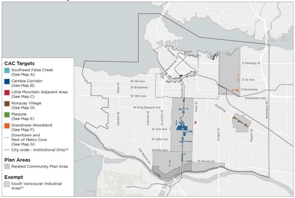 City of Vancouver Community Amenity Contributions CACs 2023 New Target Rates Map